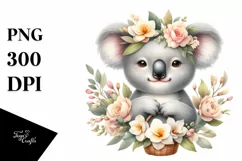 Detailed Boho Cute Baby Koala Basket | Sublimation | Clipart Product Image 3