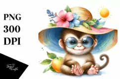 Colorful Watercolor Cute Baby Monkey | Sublimation | Clipart Product Image 3