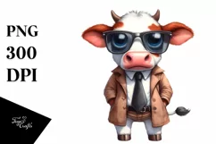 Watercolor Cow Expressive and Confused with Sunglasses Product Image 1