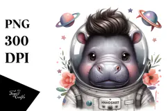 Energetic Baby Hippo Astronaut PNG Product Image 1