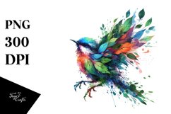 Colorful Bird with Flowers PNG Product Image 1