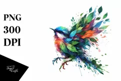 Colorful Bird with Flowers PNG Product Image 1