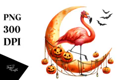 Flamingo Dressed for Halloween on Moon PNG Product Image 1
