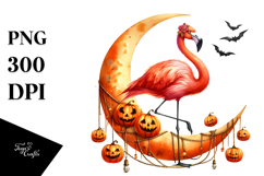 Flamingo Dressed for Halloween on Moon PNG Product Image 1
