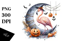 Flamingo Dressed for Halloween on Moon PNG Product Image 1