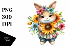 Cute Baby Rabbit Whimsical Sun Flowers Clipart Product Image 3