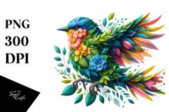 Vibrant Bird with Flowers PNG Product Image 3