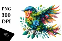 Vibrant Bird with Flowers PNG Product Image 3