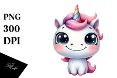Expressive Unicorn with Goofy Smile Watercolor PNG Product Image 1