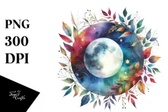 Vibrant Moon with Foliage Stars | Clipart Product Image 1
