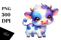 Cute Baby Cow, Watercolor PNG Product Image 1