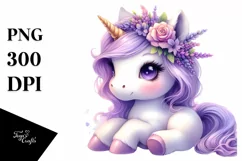 Pastel Watercolor Cute Baby Unicorn with Violet | Product Image 3