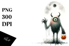 Simple Halloween Monster Watercolor PNG Product Image 1