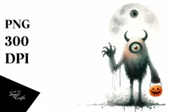 Simple Halloween Monster Watercolor PNG Product Image 1
