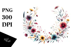 Centered Watercolor Wild Flowers | Sublimation | Clipart Product Image 1