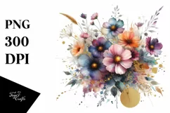Abstract Gold Foil Cosmos Bouquet PNG Product Image 1