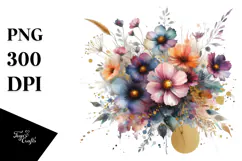 Abstract Gold Foil Cosmos Bouquet PNG Product Image 1