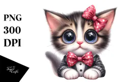 Goofy Baby Cat with Bow and Tie PNG Product Image 1