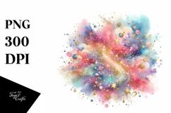 Colorful Watercolor Splash Glittery | Summer Sticker Clipart Product Image 1