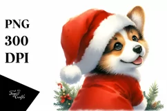 Cute Pembroke Welsh Corgi with Santa Hat PNG Product Image 3