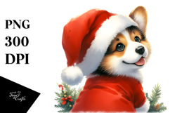 Cute Pembroke Welsh Corgi with Santa Hat PNG Product Image 1