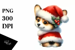 Pembroke Welsh Corgi with Santa Hat Watercolor Christmas PNG Product Image 3