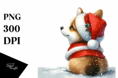 Pembroke Welsh Corgi with Santa Hat Watercolor Christmas PNG Product Image 3