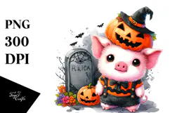 Vibrant Watercolor Cute Baby Pig Dressed for Halloween | Product Image 1