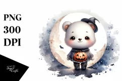 Cute Baby Bear on Moon PNG Product Image 1