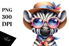 Colorful Baby Zebra with Sunglasses PNG Product Image 1