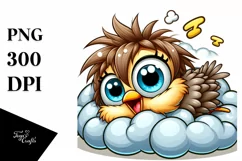 Cute Cartoon Baby Sparrow Napping on Cloud PNG Product Image 3