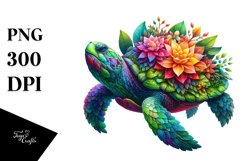Vibrant Turtle with Flowers PNG Product Image 3