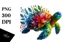 Vibrant Turtle with Flowers PNG Product Image 3