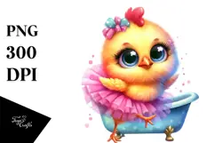 Awkwardly Dancing Cute Baby Chicken in Tutu, Vibrant PNG Product Image 1