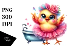 Awkwardly Dancing Cute Baby Chicken in Tutu, Vibrant PNG Product Image 1