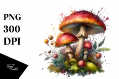 Mystical Mushroom Watercolor Splash PNG Product Image 3
