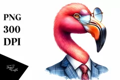 Vibrant Flamingo Portrait with Suit and es | Sublimation Product Image 1