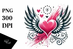 Paint Brush Style Heart Wings PNG Product Image 1