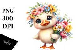 Watercolor Baby Duck Standing Up Human Like Large Flower Product Image 1