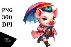 Cute Baby Pig with Umbrella PNG Product Image 1