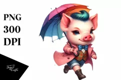 Cute Baby Pig with Umbrella PNG Product Image 1