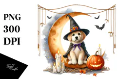 Puppy Dressed for Halloween on Moon PNG Product Image 1