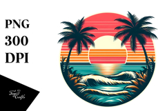 Retro Tropical Beach Sunset, PNG Product Image 1