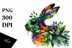 Vibrant Bunny with Plant Leaves PNG Product Image 1