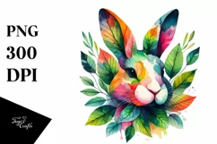 Vibrant Bunny with Plant Leaves PNG Product Image 3