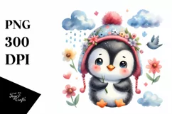 Cute Baby Penguin Whimsical Cloud Flowers Clipart Product Image 3