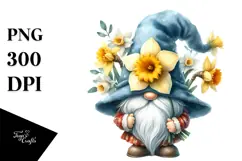 Gnome with Large Daffodil on Shoulder, Vibrant PNG Product Image 1