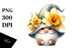 Gnome with Large Daffodil on Shoulder, Vibrant PNG Product Image 1