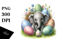 Digital Watercolor Baby Elephant PNG Product Image 1