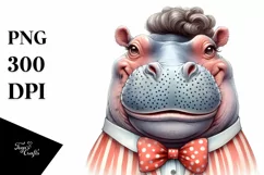 Washed Hippo Portrait with Vintage Diva Look | Sublimation Product Image 1